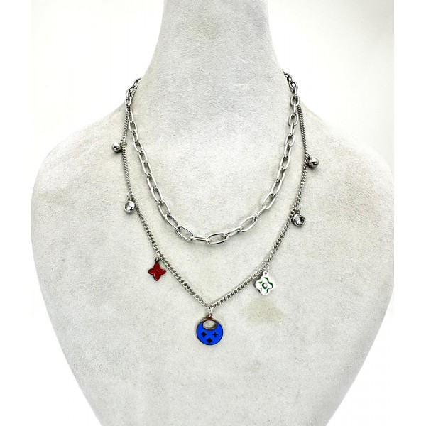 Gümüş İkili Renkli Taş Detaylı Kolye Gümüş İkili Renkli Taş Detaylı Kolye